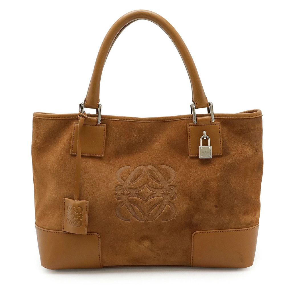 Loewe Fusta Anagram Handbag Tote Bag Suede Leather Brown